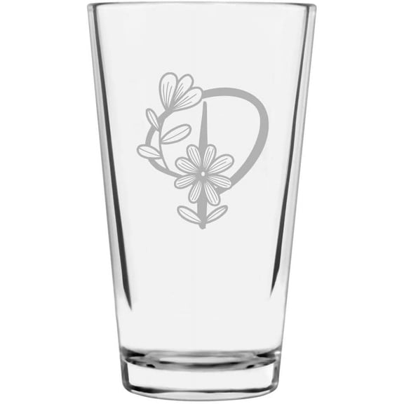 P Daishy Daisy Monogram Etched 16oz Libbey Pint Glass