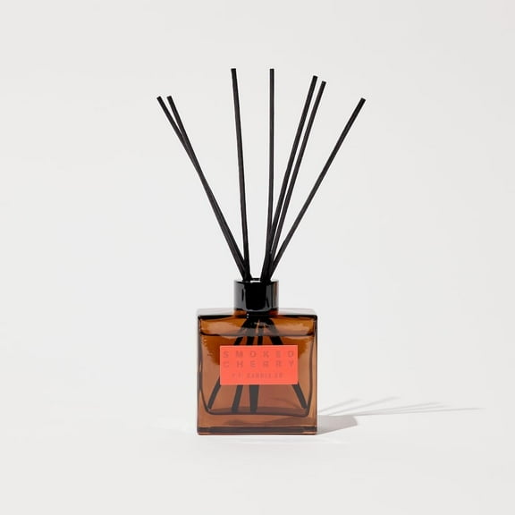 P.F. Candle Co. Smoked Cherry Premium Scented Reed Diffusers (4 fl oz) Luxury Cocoa Brown Glass Jar, Fine Fragrance Oil, Long-Lasting Flame-Free Scent