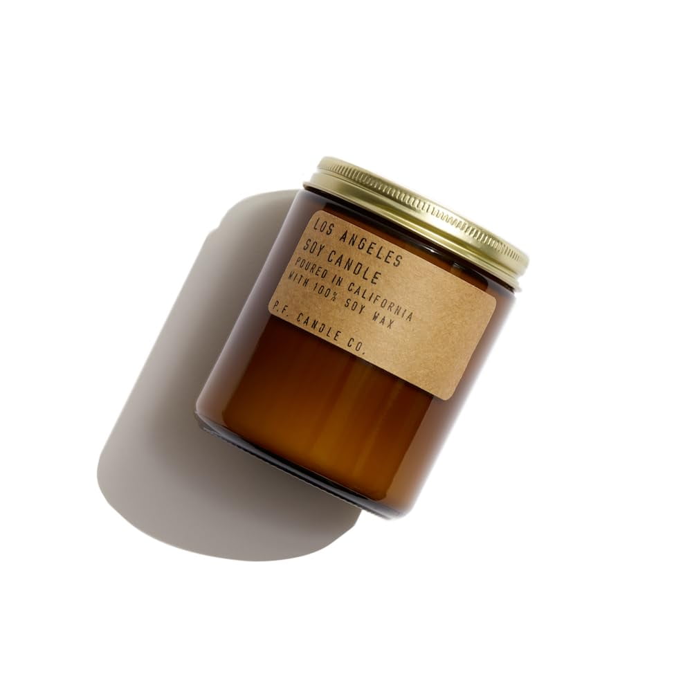 P.F. Candle Co. Standard Candle - Los Angeles (7.2 oz Soy Wax, 40-50 Hour Burn Time, Amber Glass Jar)