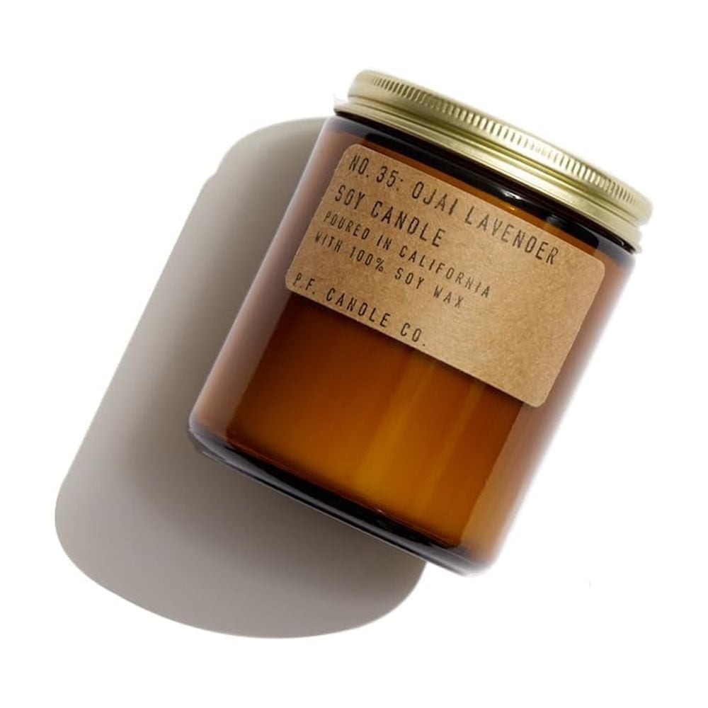 P.F. Candle Co. Standard Candle - Ojai Lavender (7.2 oz Soy Wax, 40-50 Hour Burn Time, Amber Glass Jar)