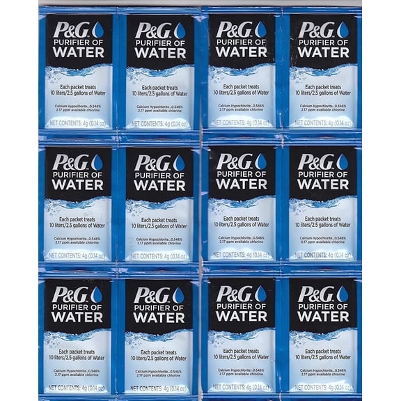 P&G Purifier of Water Portable Purification Packets, Emergency Drinking Powder for Camping, Hiking, Backpacking, and Travel (12 pack)