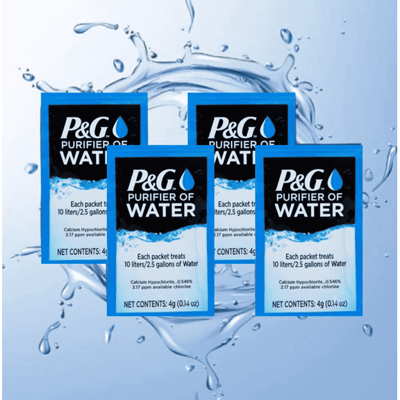 P&G Purifier of Water Portable Purification Packets, Emergency Drinking Powder for Camping, Hiking, Backpacking, and Travel (4 pack)