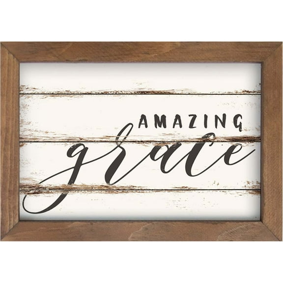P. Graham Dunn Amazing Grace Vintage Whitewash Look 10 x 7 Inch Pine Wood Framed Wall Art Plaque