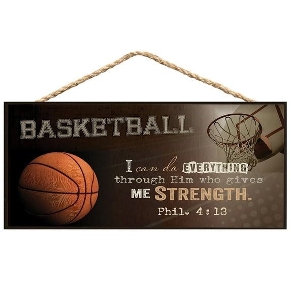 P. Graham Dunn Basketball I Can Do Everything Through Him Wooden Sign with Jute Rope Hanger