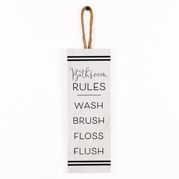 P. Graham Dunn Bathroom Rules Wash Brush Floss Marbled 10 x 4 Pine Wood Decorative String Sign