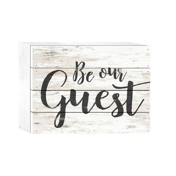P. Graham Dunn Be Our Guest Script Whitewash 8 x 6 Solid Wood Boxed Pallet Plaque Sign