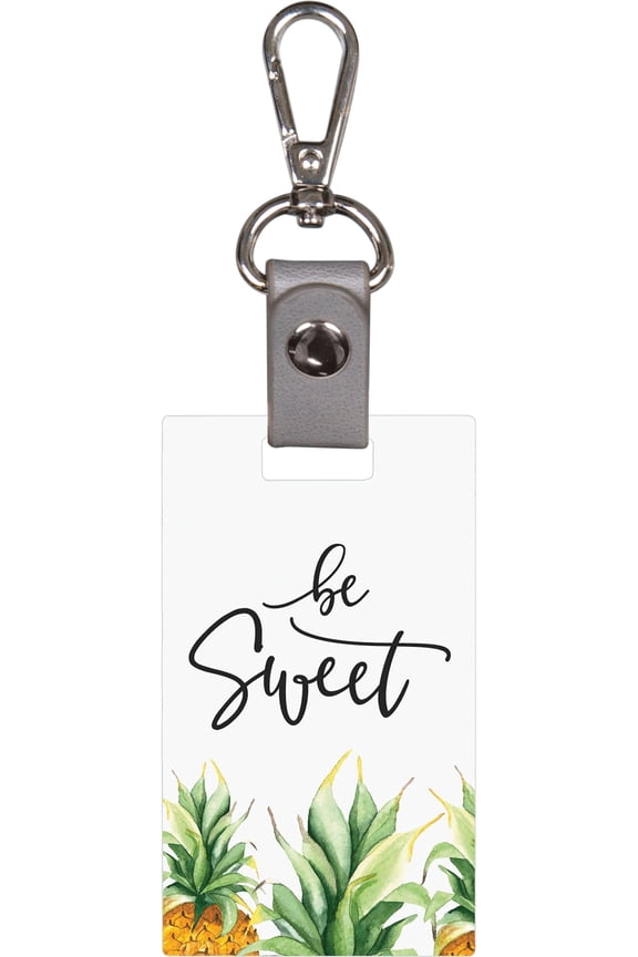 Be Sweet Pineapple Tropical Yellow 4 x 2 Wood and Metal Lobster Claw Key Chain
