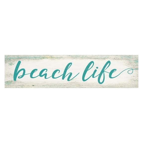 P. Graham Dunn Beach Life Turquoise Script Design White Wash 6 x 1.5 Mini Pine Wood Tabletop Sign Plaque