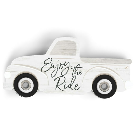 P. Graham Dunn Enjoy The Ride Truck Rustic Cream 5.25 x 2.5 Pine Wood Small Tabletop Plaque