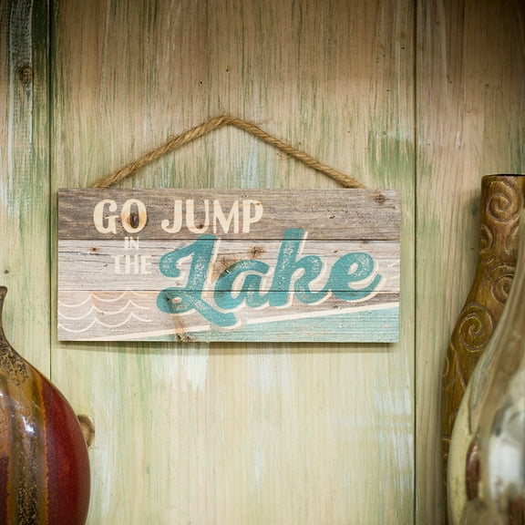 P. Graham Dunn Go Jump in The Lake Weathered Look 5 x 10 Wood Plank Design Hanging Sign