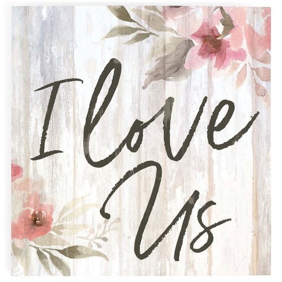 P. Graham Dunn I Love Us Script Floral Whitewash 3.5 x 3.5 Inch Pine Wood Tabletop Block Sign