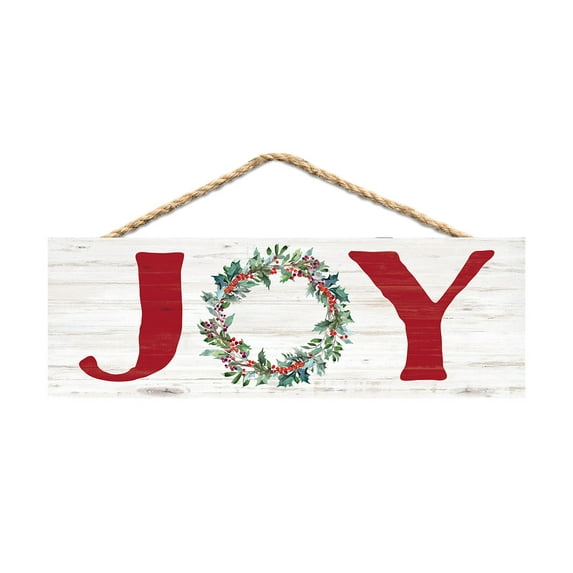 P. Graham Dunn Joy Wreath Rosy Red 10 x 3.3 Pine Wood Christmas Decorative String Sign