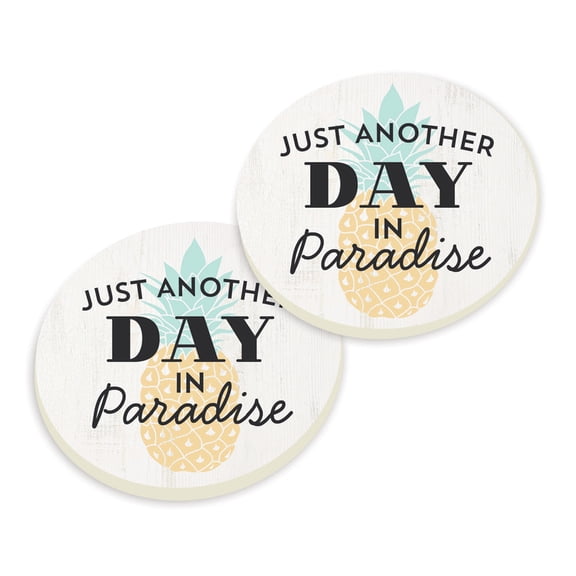 P. Graham Dunn Just Another Day in Paradise Pineapple White 2.75 x 2.75 Absorbent Ceramic Car Coasters Pack of 2