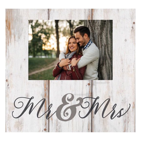 P. Graham Dunn Mr. and Mrs. Whitewashed 11 x 10 Pine Wood Wall and Tabletop Photo Frame