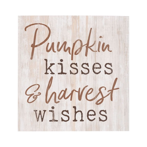 P. Graham Dunn Pumpkin Kisses Harvest Wishes Whitewash 3.5 x 3.5 Inch Pine Wood Tabletop Block Sign