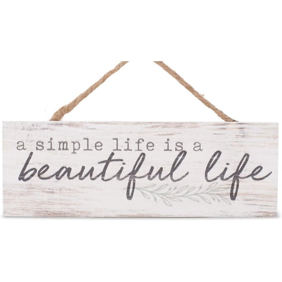 P. Graham Dunn Simple Life Beautiful Life Whitewash 10 x 3.5 Inch Pine Wood Slat Hanging Wall Sign