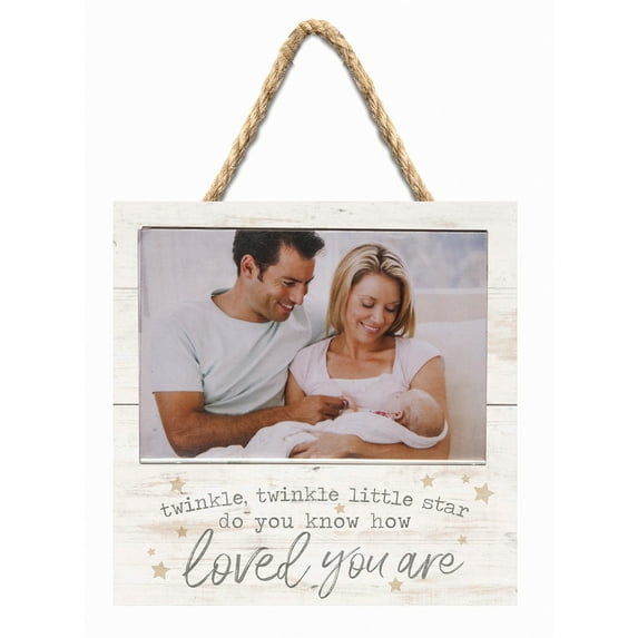 P. Graham Dunn Twinkle Little Star Loved Whitewash 7 x 7 Inch Wood Wall Hanging Photo Frame