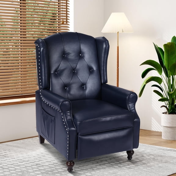 P.H.Furn Floral Accent Swivel Rocker Recliner, Wingback Recliner Chair with Padded Seat, High Back Upholstered Armchair for Living Room, Bedroom, Home Ofiice, Blue Ink Floral (PU-Blue)