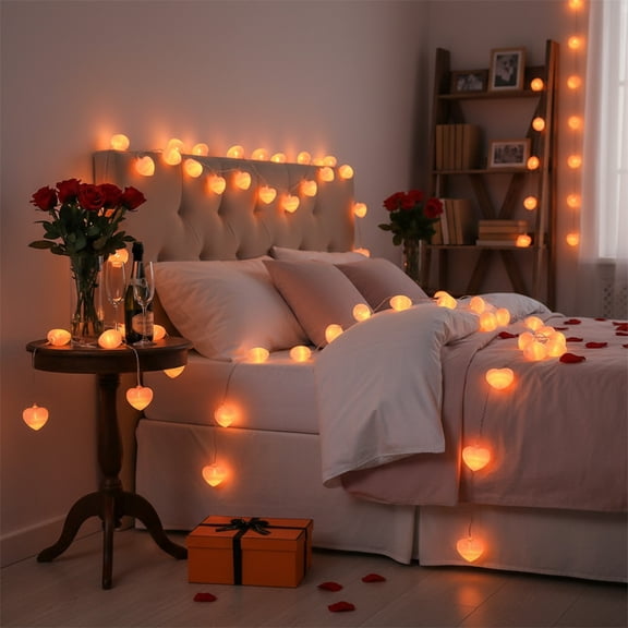 P-Ink LED Heart String Lights,Romantic Room Decor with Warm Glow,Perfect for Qixi Festival Valentines Day Birthdays Proposals,Heart-Shaped Fairy Lights for Bedroom Party Decoration-Pink