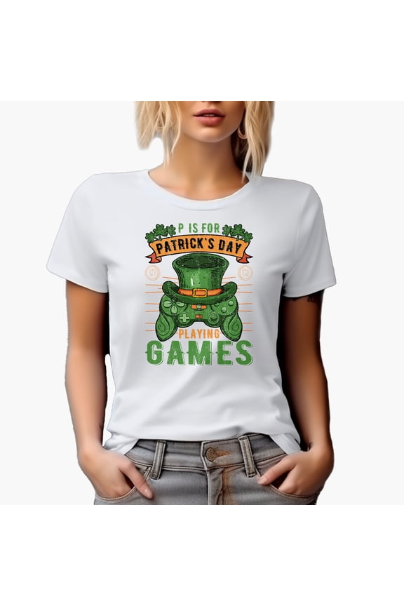 P Is for Playing Games, St. Patrick's Day, White T-Shirt, Small