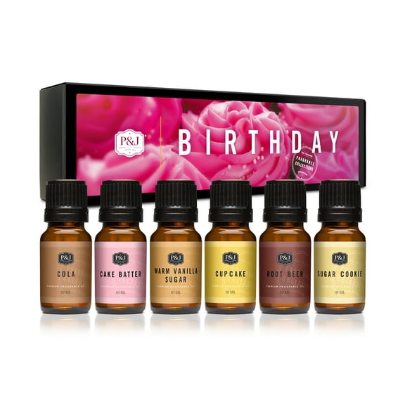 P&J Birthday Set of 6 Premium Fragrance Oil for Candle Making & Soap Making, Lotions, Haircare, Diffuser Oils Scents