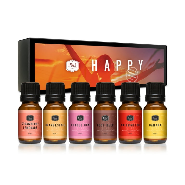 P&J Fragrance Oil | Happy Set of 6 - Scented Oil for Soap Making,  Diffusers, Candle Making, Lotions, Haircare, Slime, and Home Fragrance