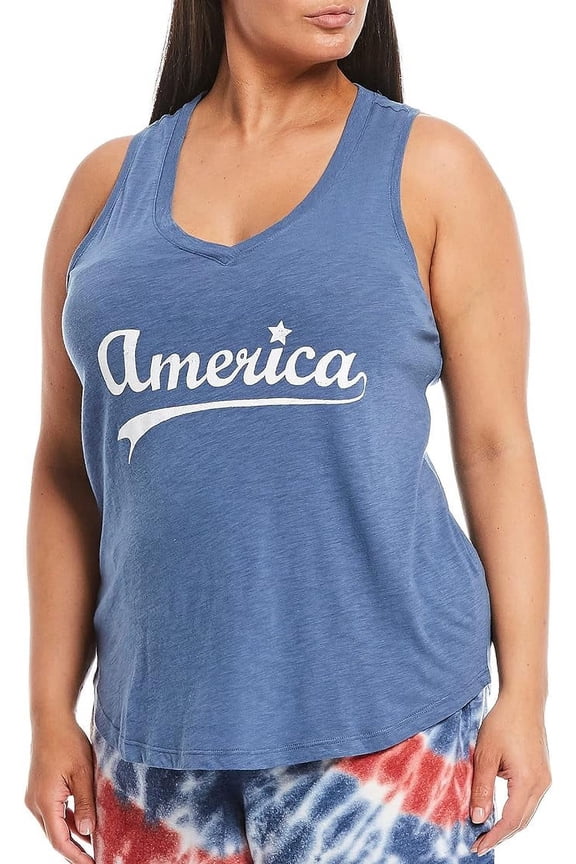 P. J. Salvage Plus Size America-Screen Print Basic Sleep Tank Color Denim Size 3X