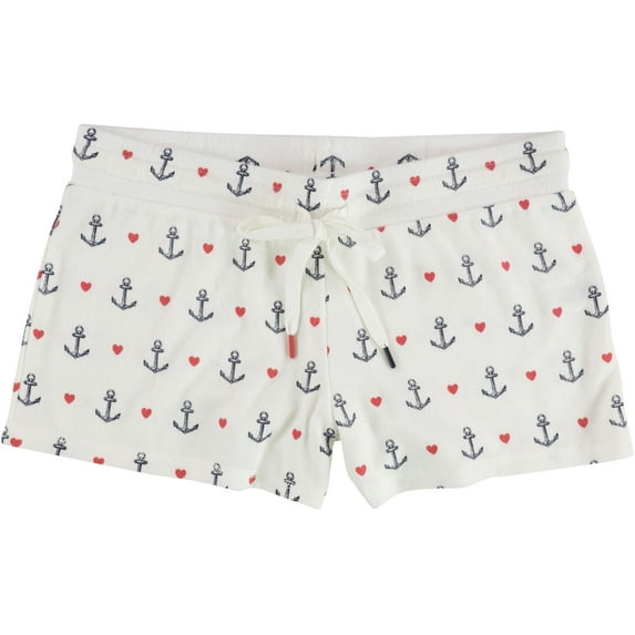 P.J. Salvage Womens Anchors And Hearts Pajama Shorts, Off-White, Medium