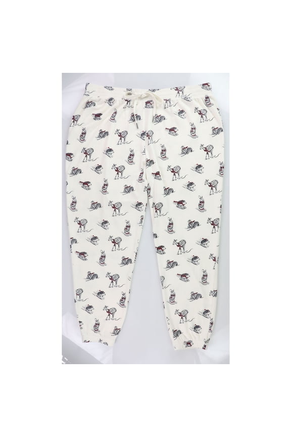P.J. Salvage Womens Animals In Snow Pajama Jogger Pants, Off-White, Plus Size, 2X