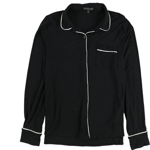 P.J. Salvage Womens Basic Button Down Pajama Tops, Black, Medium