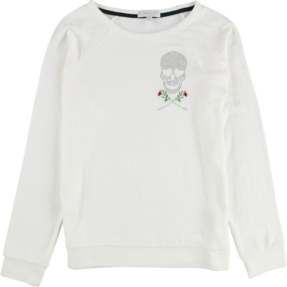 P.J. Salvage Womens Beaded Skull Pajama Sweater, White, Small