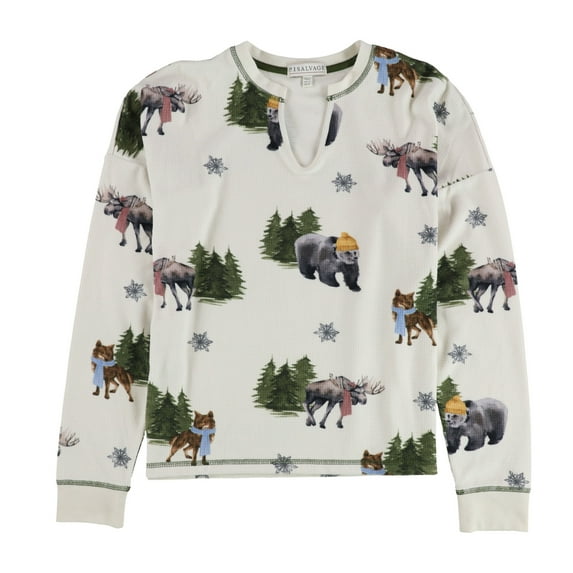 P.J. Salvage Womens Bear In Hat Thermal Pajama Shirt, Beige, Medium