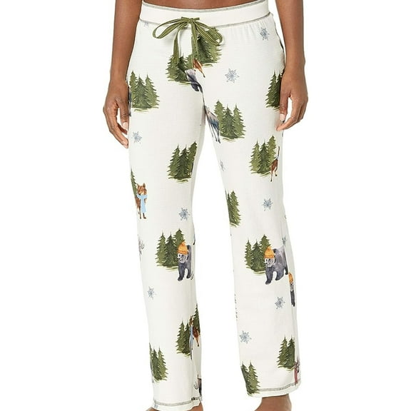 P.J. Salvage Womens Bears, Moose, And Trees Pajama Lounge Pants, Beige, Small