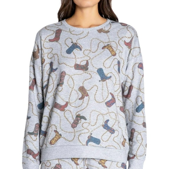 P.J. Salvage Womens Boots And Ropes Pajama Sweater, Grey, Plus Size, 2X