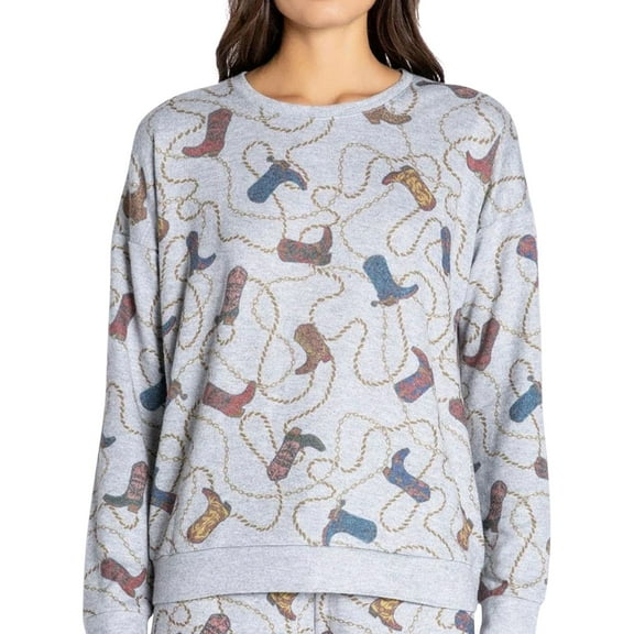 P.J. Salvage Womens Boots And Ropes Pajama Sweater, Grey, Plus Size, 2X