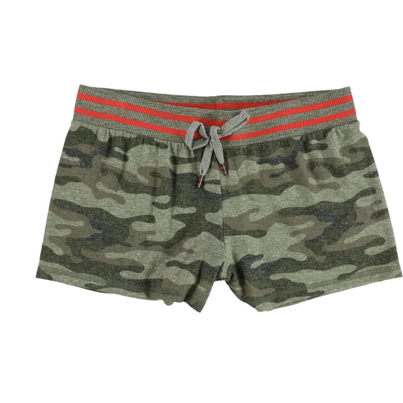 P.J. Salvage Womens Camo With Red Stripes Pajama Shorts, Green, Small