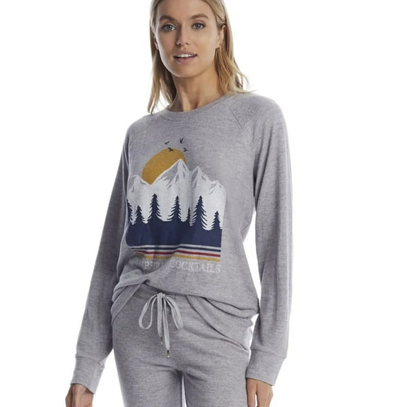 P.J. Salvage Womens Campfires + Cocktails Pajama Sweater, Grey, Small