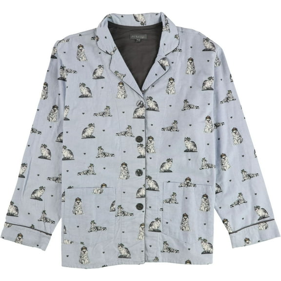 P.J. Salvage Womens Cats In Crowns Button Down Pajama Tops, Blue, Medium