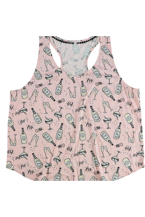 P.J. Salvage Womens Champagne Pop Clink Pajama Sleep Tank Top, Pink, Plus Size, 1X