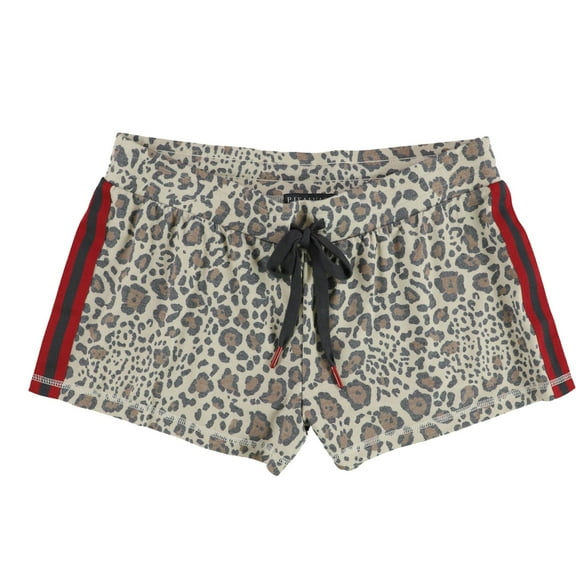 P.J. Salvage Womens Cheetah & Red Stipes Pajama Shorts, Beige, Small