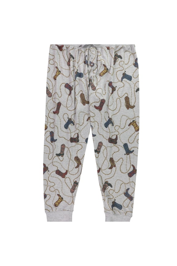 P.J. Salvage Womens Cowboy Boots Pajama Jogger Pants, Grey, Plus Size, 2X