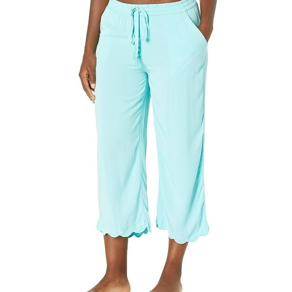 P.J. Salvage Womens Crop Scalloped Hem Pajama Lounge Pants, Blue, Small