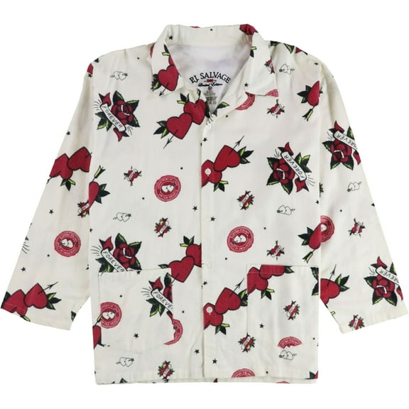 P.J. Salvage Womens Department Of Love Button Down Pajama Tops, Off-White, Medium