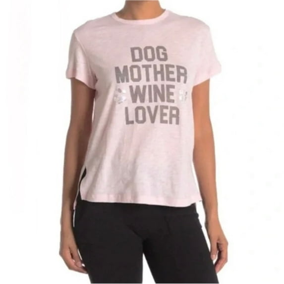 P.J. Salvage Womens Dog Mother Wine Lover Pajama Sleep T-shirt, Pink, Large