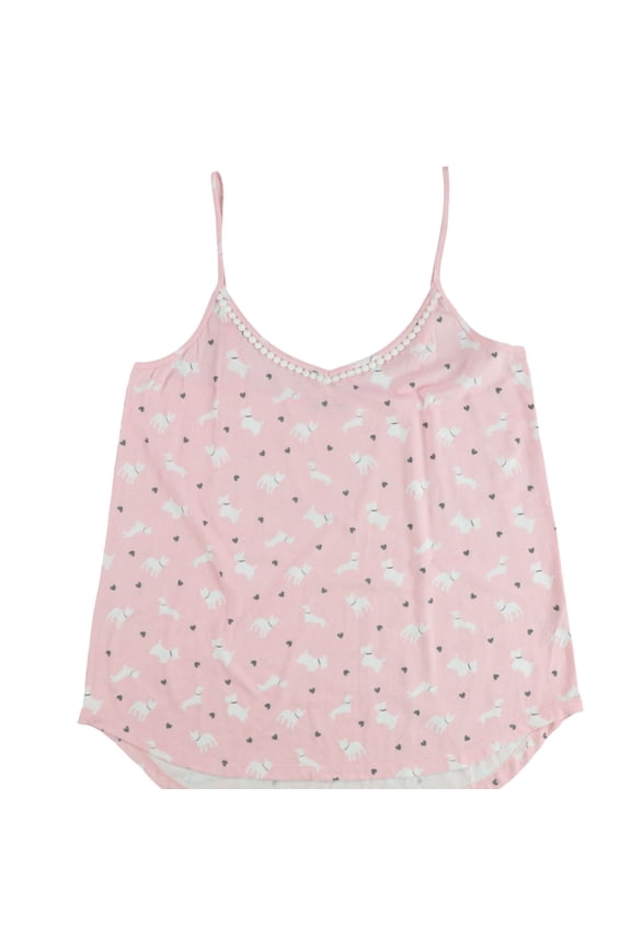 P.J. Salvage Womens Dogs & Hearts Lace Trim Pajama Sleep Cami Tank Top, Pink, Medium