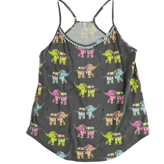 P.J. Salvage Womens Elephant Pattern Pajama Sleep Tank Top, Grey, Medium