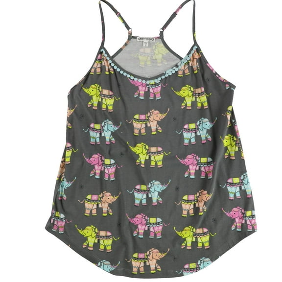 P.J. Salvage Womens Elephant Pattern Pajama Sleep Tank Top, Grey, Medium