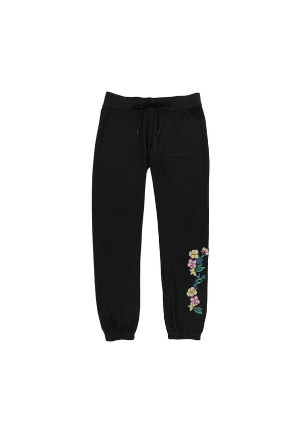 P.J. Salvage Womens Emboridered Flowers Pajama Jogger Pants, Black, Medium