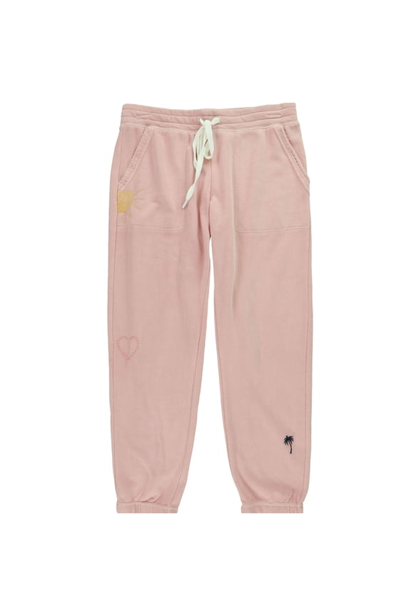 P.J. Salvage Womens Embroidered Pajama Jogger Pants, Pink, Small