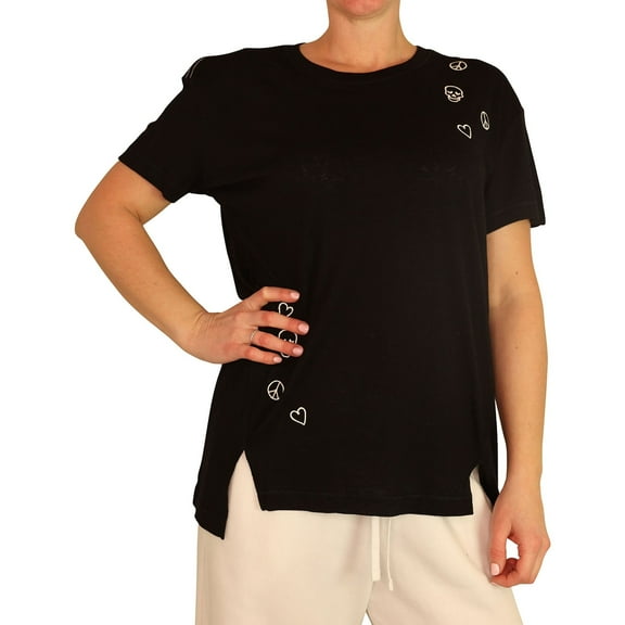 P.J. Salvage Womens Embroidered Pajama Sleep T-shirt, Black, Small